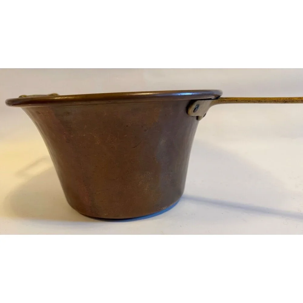 Vintage Italian Hammered Copper Large Polenta Pot Rame Lilium Italy Brass Handle